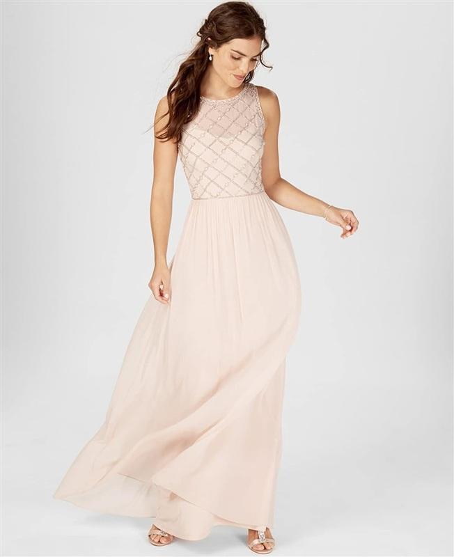 NWOTD Adrianna Papell 4 Anthropologie Blush Pink Beaded Evening Gown 133859