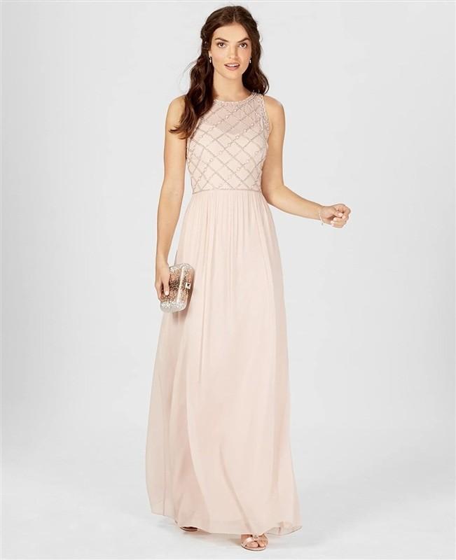 NWOTD Adrianna Papell 4 Anthropologie Blush Pink Beaded Evening Gown 133859