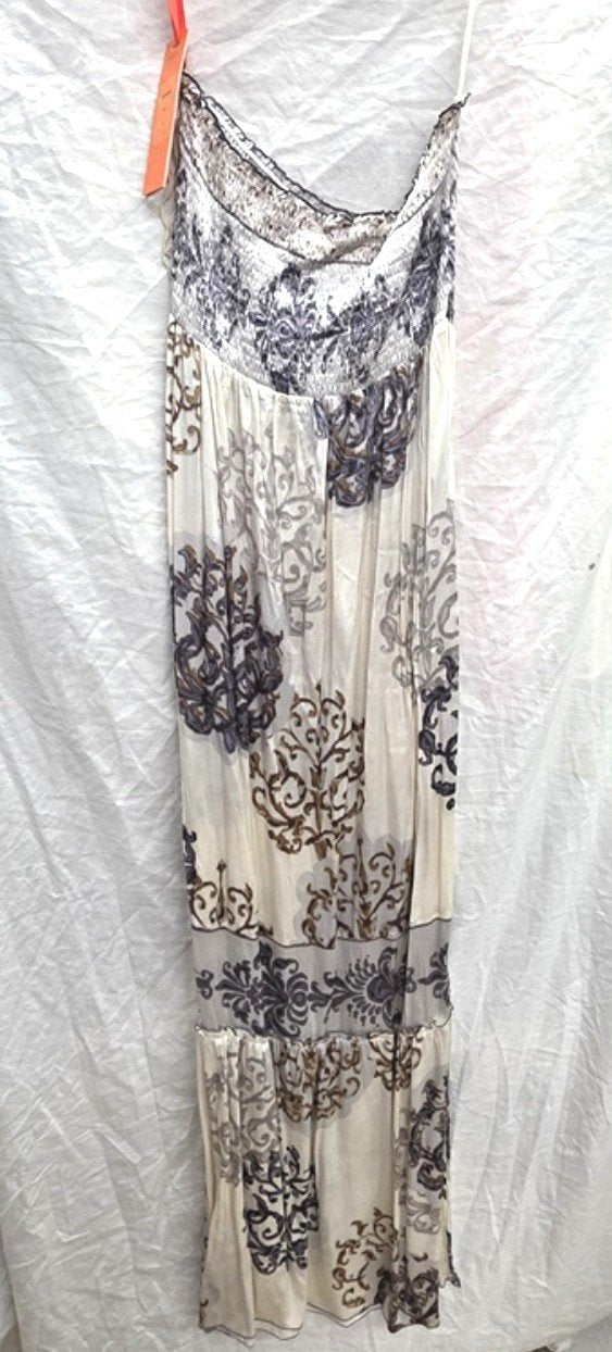 NWT Hale Bob Cabana S Silk Tube Top Maxi Dress Taupe Floral 133860