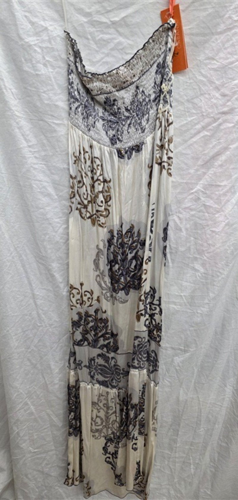 NWT Hale Bob Cabana S Silk Tube Top Maxi Dress Taupe Floral 133860