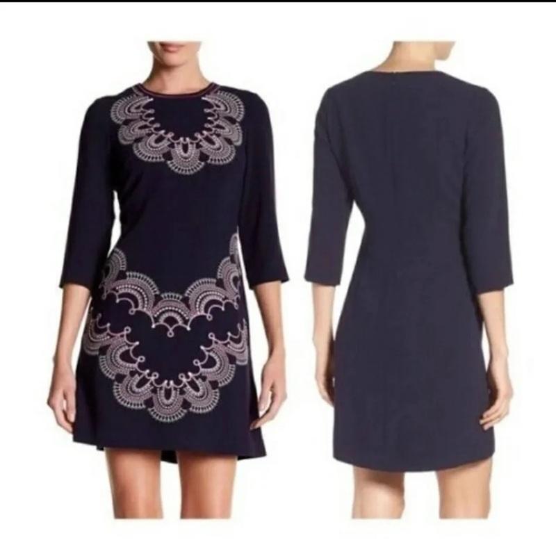 NWT Eliza J Boston Proper 8P Embroidered Sheath Dress Blue Pink 133863
