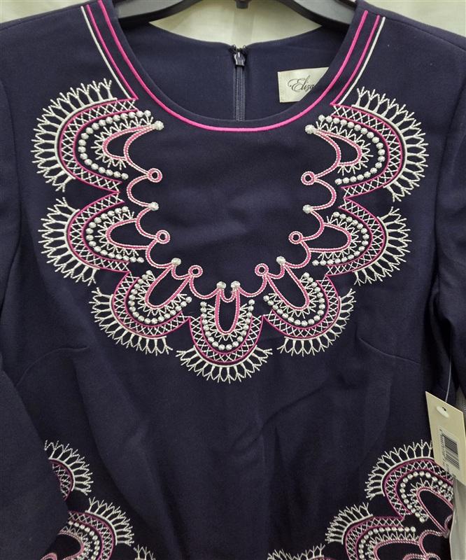 NWT Eliza J Boston Proper 8P Embroidered Sheath Dress Blue Pink 133863