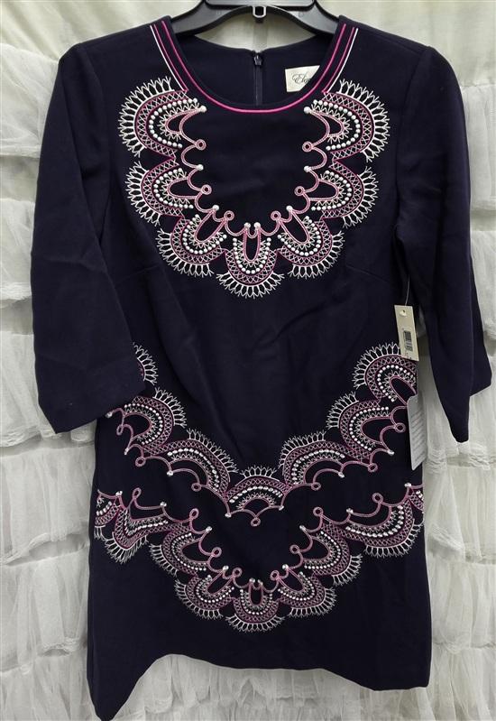 NWT Eliza J Boston Proper 8P Embroidered Sheath Dress Blue Pink 133863