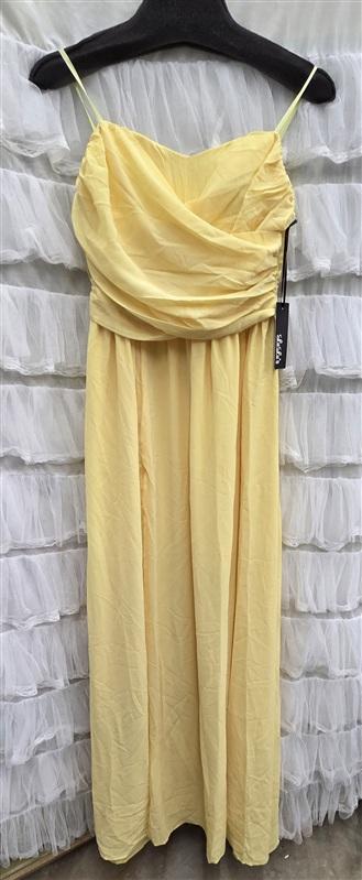 NWT Lulus M Moonlight Serenade Long Chiffon Overlay Yellow Evening Gown 133870