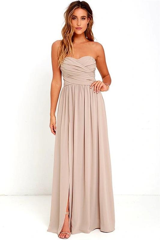 NWT Lulus S Moonlight Serenade Long Chiffon Overlay Taupe Evening Gown 133872