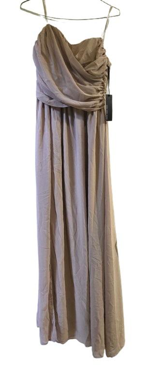 NWT Lulus S Moonlight Serenade Long Chiffon Overlay Taupe Evening Gown 133872