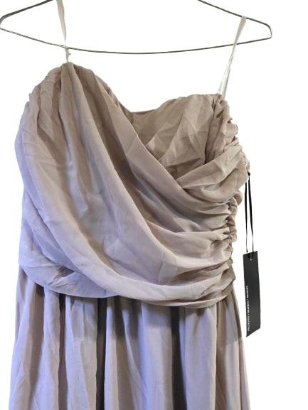 NWT Lulus S Moonlight Serenade Long Chiffon Overlay Taupe Evening Gown 133872