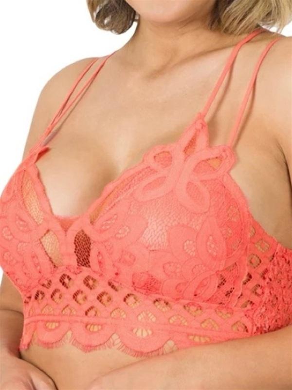 NWT Zenana 3X The Mogan Crochet Sexy Floral Lace Bralette Coral 133891