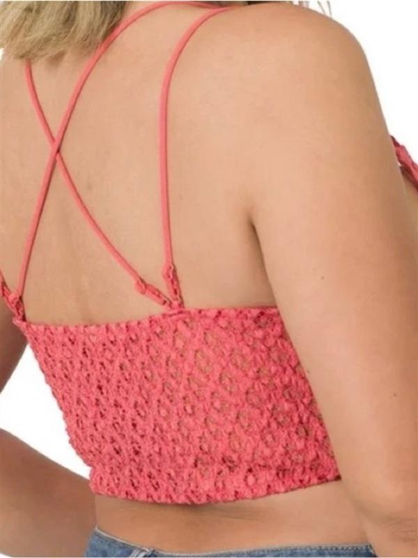 NWT Zenana 3X The Mogan Crochet Sexy Floral Lace Bralette Coral 133891
