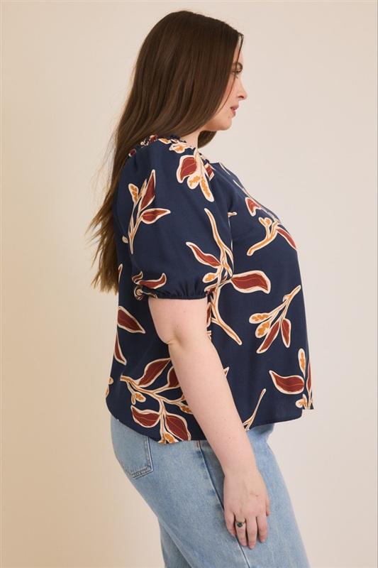 NWT Gilli 3X Plus Square Neck Smocked Top Blue Floral 133892