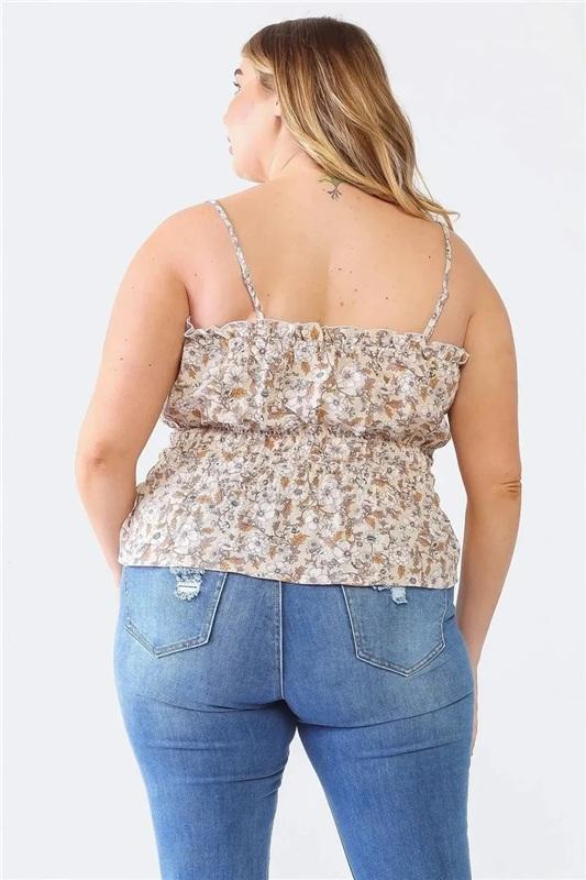 NWT Zenobia 2x Floral Print Ruffle Trim Smocked Cami Top Blush Pink 133897
