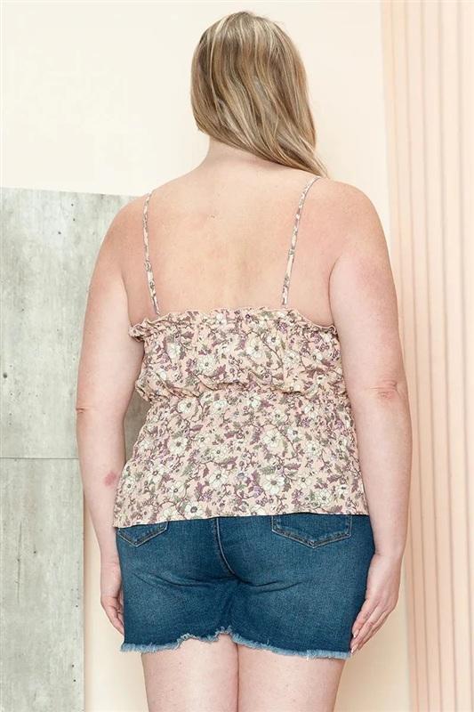 NWT Zenobia 3x Floral Print Ruffle Trim Smocked Cami Top Blush Pink 133898