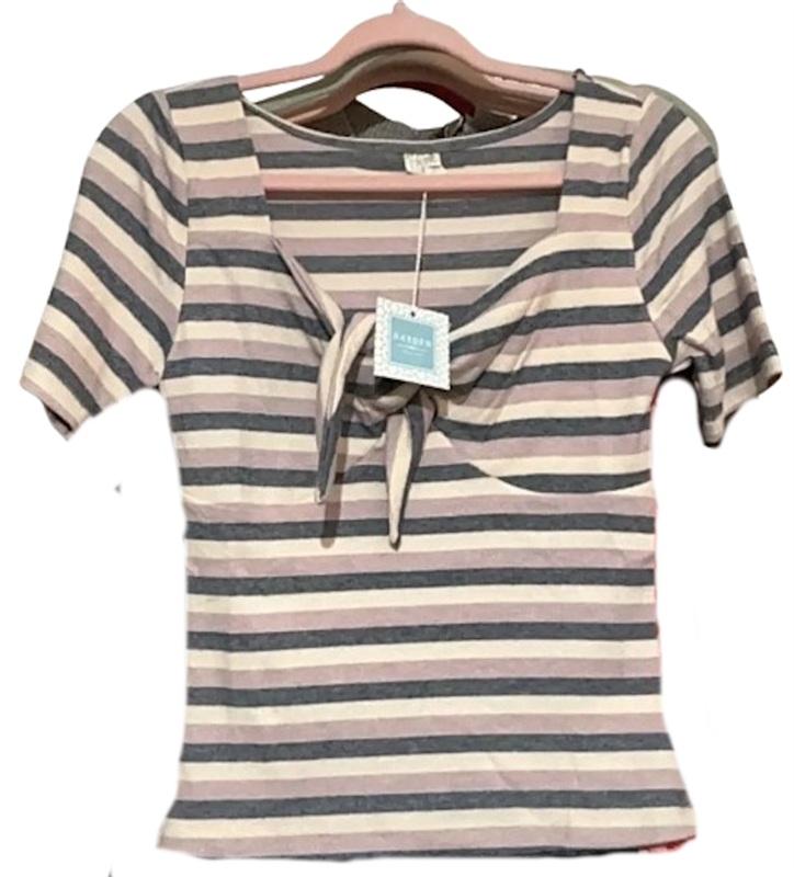 NWT Hayden M Bow Front Striped T-Shirt Top 133899