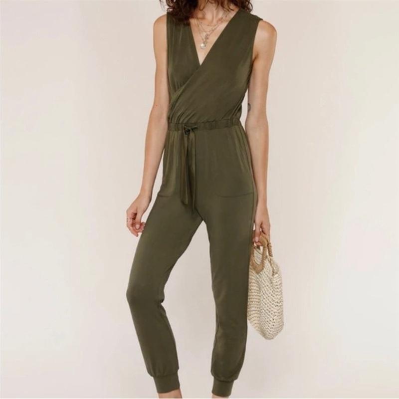 NWT Heartloom S Surplice Drawstring Knit Jumper Jumpsuit Olive Green 133909