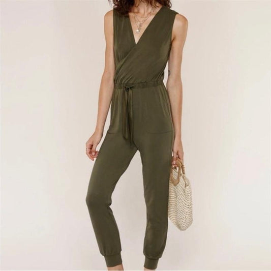 NWT Heartloom S Surplice Drawstring Knit Jumper Jumpsuit Olive Green 133909
