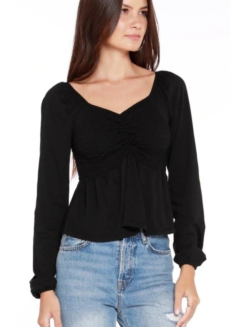 NWT Bobi M Smocked Sweetheart Neckline Black Long Sleeve Top Shirt 133915