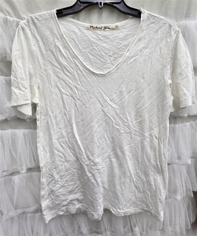 NWOT Michael Stars OS Roll Scoop Neck White T Shirt 133916