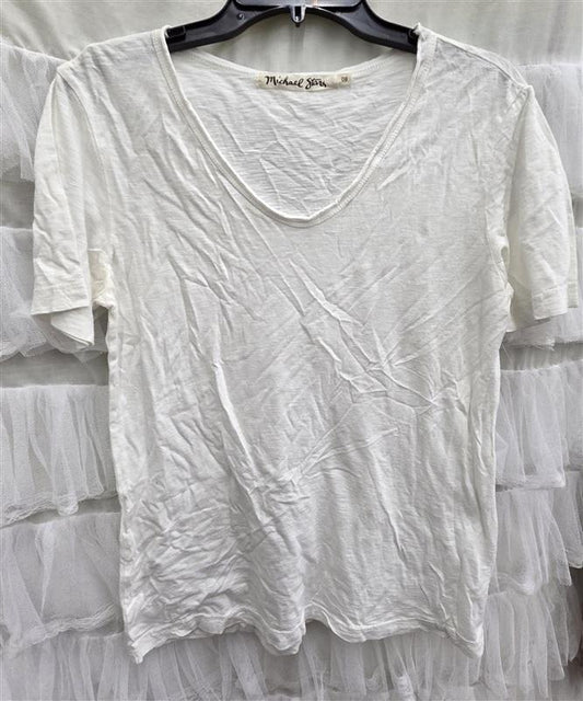 NWOT Michael Stars OS Roll Scoop Neck White T Shirt 133916