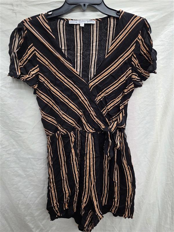 NWOT Hyfve S Striped Surplice Tie Faux Wrap Front Romper Playsuit Black 133918
