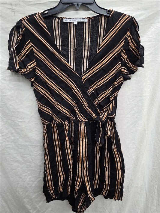 NWOT Hyfve S Striped Surplice Tie Faux Wrap Front Romper Playsuit Black 133918