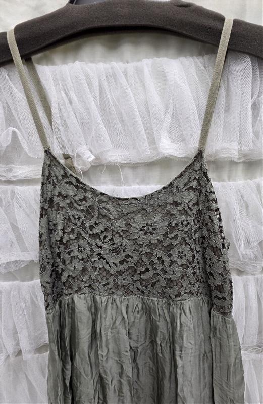NWOT Belle France L Green Lace Bead Sequin Silk Sundress 133919
