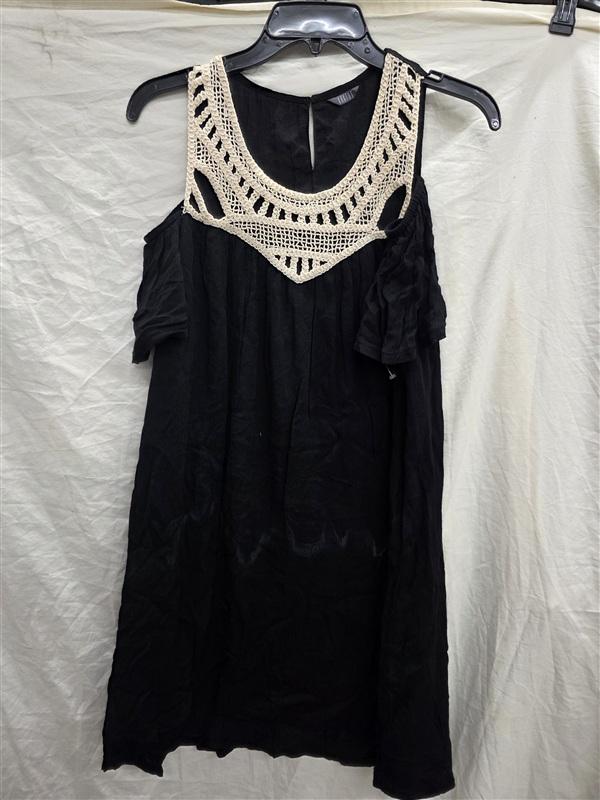 NWOT Kaktus Cold Shoulder Crochet Swing Dress Black Ivory 133929