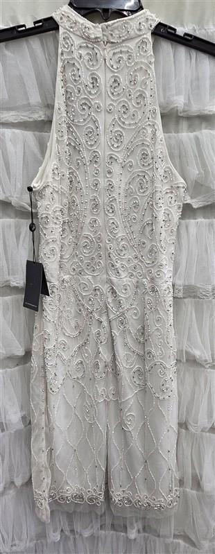 NWTD Adrianna Papell 6 Anthropologie Hi Neck White Silver Bead Mini Dress 133931