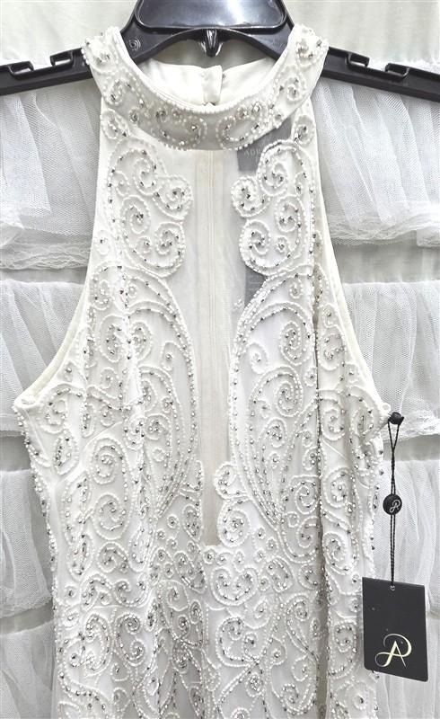 NWTD Adrianna Papell 6 Anthropologie Hi Neck White Silver Bead Mini Dress 133931