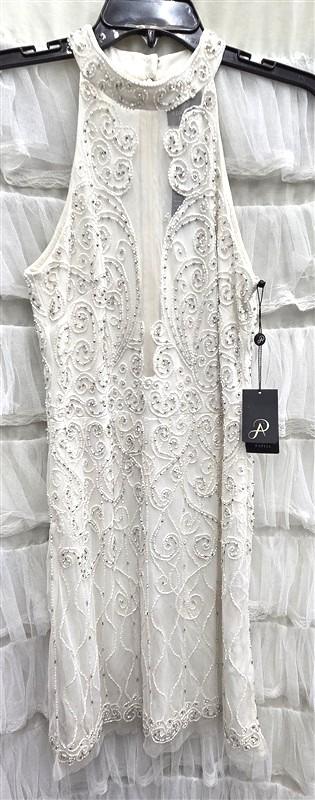 NWTD Adrianna Papell 6 Anthropologie Hi Neck White Silver Bead Mini Dress 133931