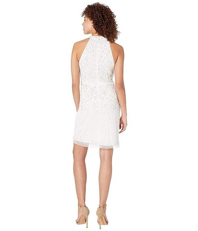 NWTD Adrianna Papell 6 Anthropologie Hi Neck White Silver Bead Mini Dress 133931
