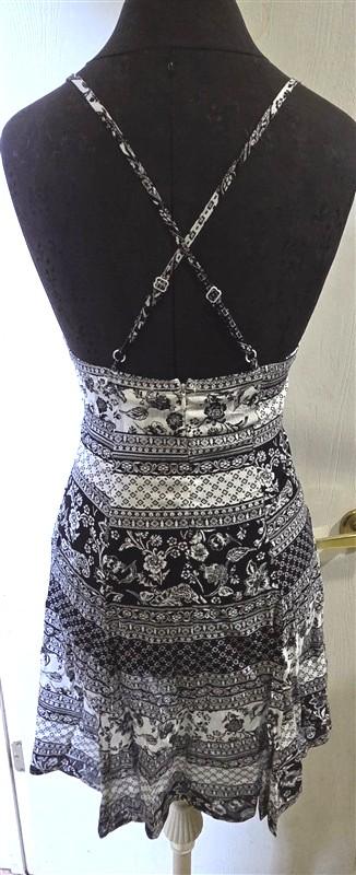 NWOT Stilletto's L Black White Boho Pom Pom Lace Calico Sundress 133940