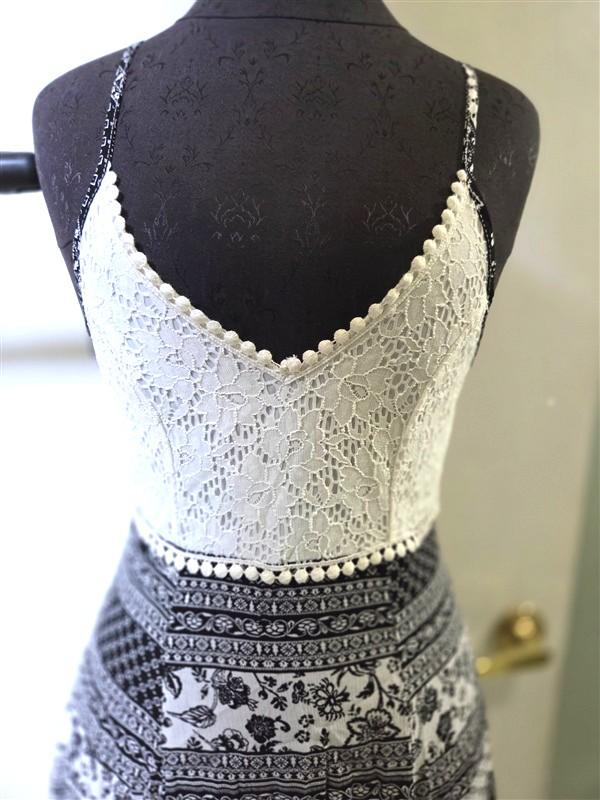 NWOT Stilletto's S Black White Boho Pom Pom Lace Calico Sundress 133941