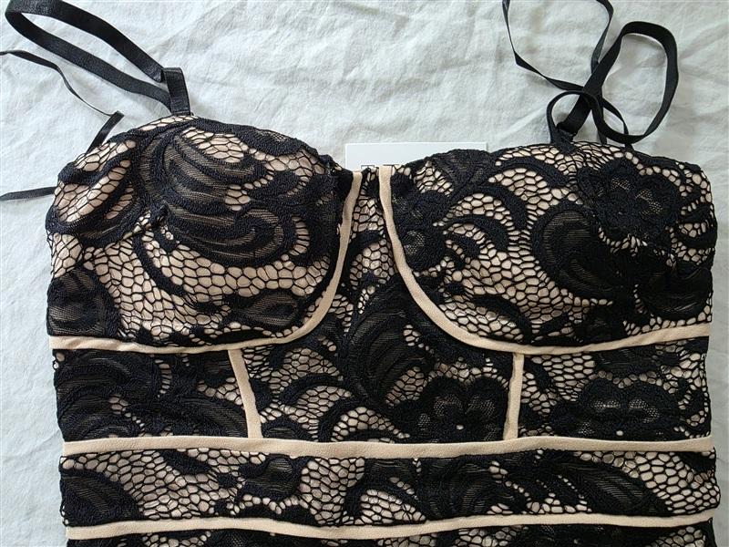 NWT Blithe M Lace Nude Bodysuit Bustier Black Sheer Jumpsuit 133945