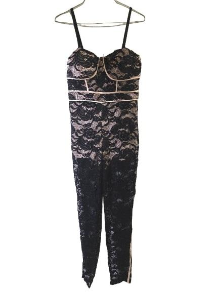 NWT Blithe M Lace Nude Bodysuit Bustier Black Sheer Jumpsuit 133945