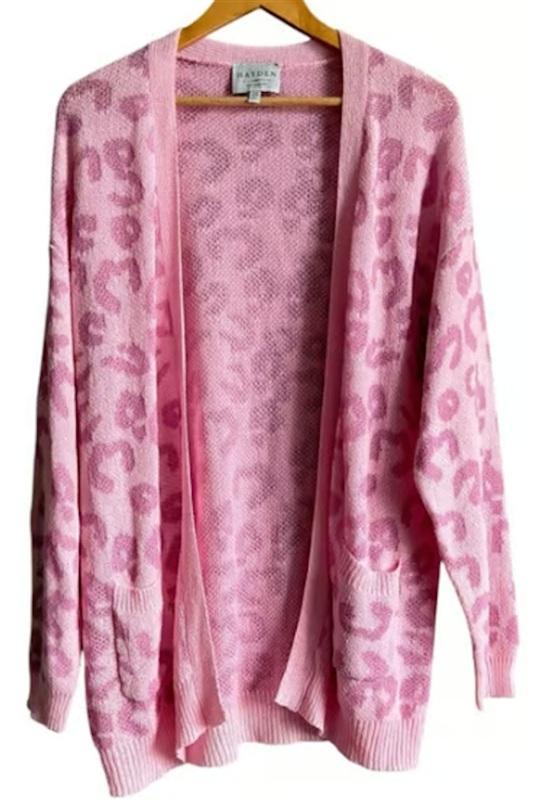 NWT Hayden 2X 3X Time for Love Leopard Pocket Cardigan Sweater Pink 133947