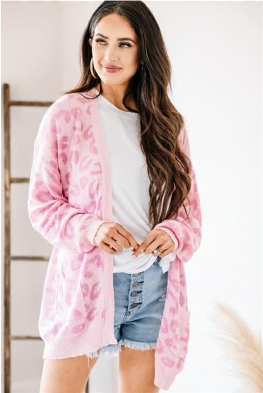 NWT Hayden 2X 3X Time for Love Leopard Pocket Cardigan Sweater Pink 133947