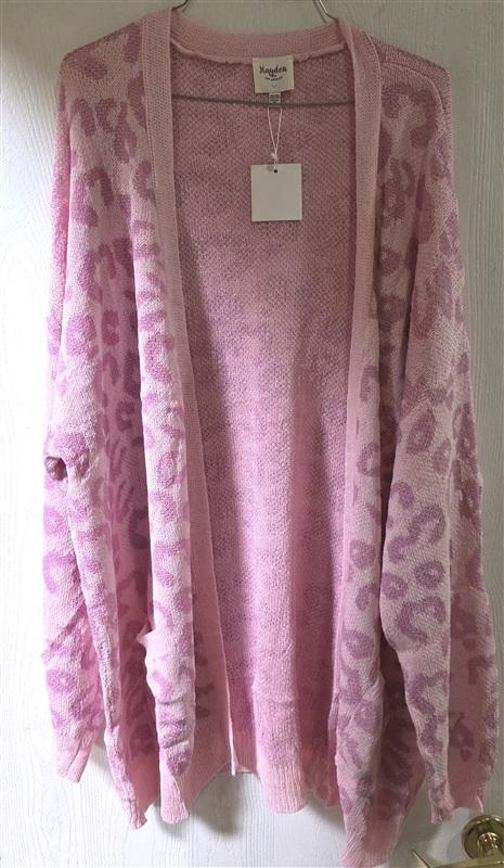 NWT Hayden 2X 3X Time for Love Leopard Pocket Cardigan Sweater Pink 133947