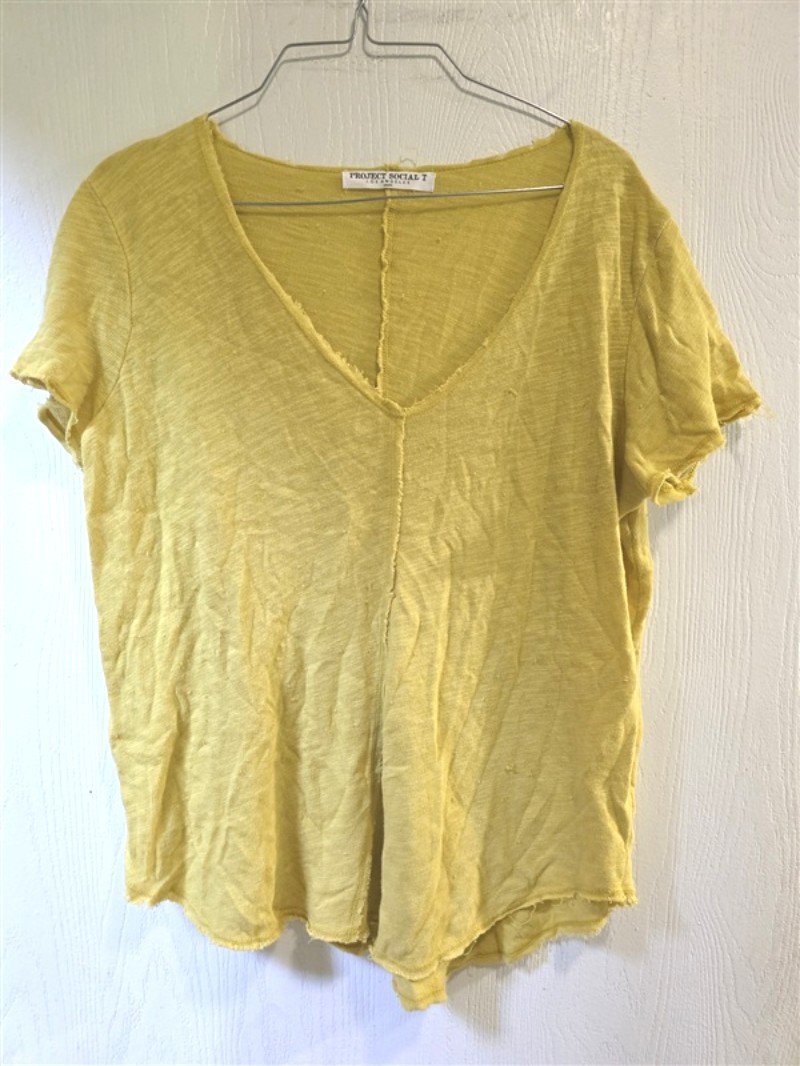 NWOT Project Social T Small Yellow V Neck Raw Hem T Shirt 133949