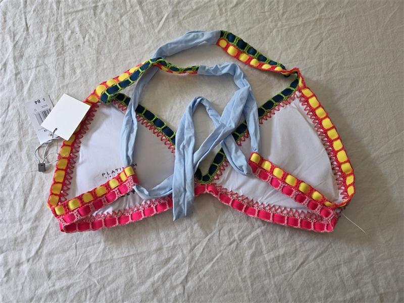 NWT Pilyq Platinum D Pebble Blue Crochet Trim Triangle Bikini Swim Top 133951