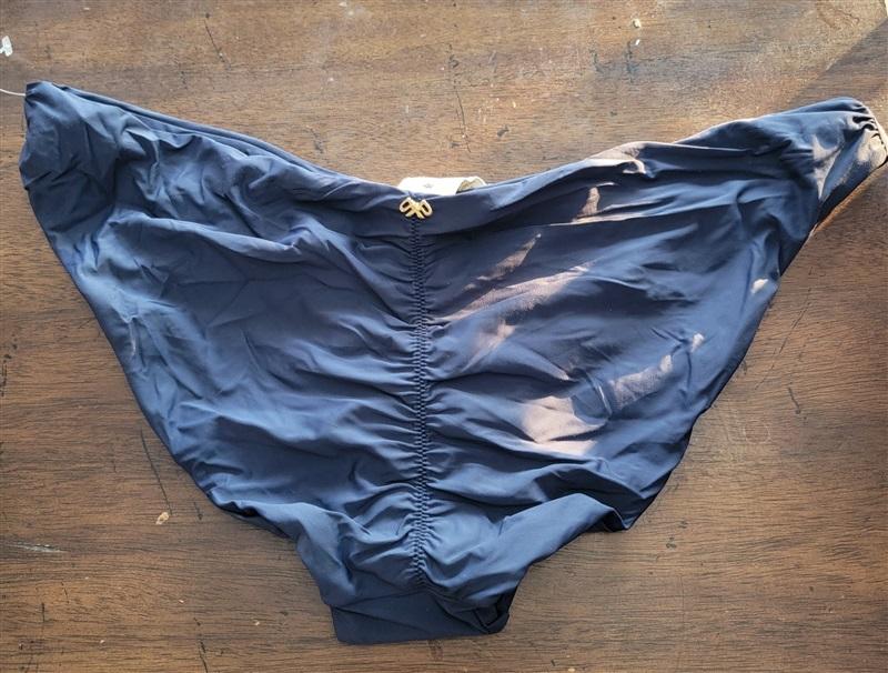 NWOT Pilyq Basic Navy Blue Solid Medium Full Ruched Bikini Swim Bottoms 133961