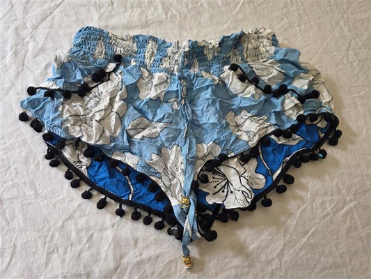 NWOT Pilyq XS Blue Poppy Pom Pom Short Cover Up Swim Bottoms 133962