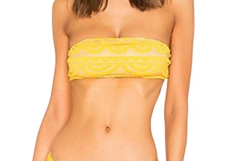 NWT Pilyq Marigold L Yellow Lace Halter Bandeau Bikini Swim Top 133963