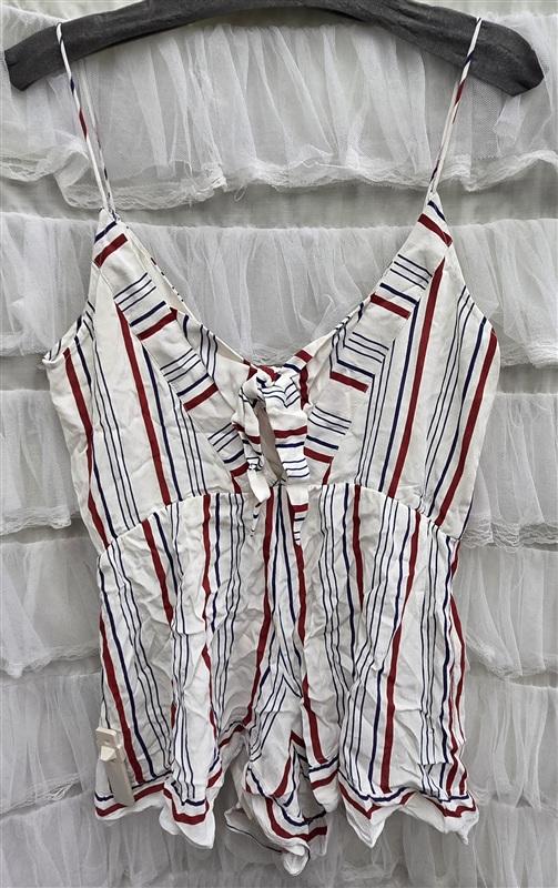 NWT Tula Rosa L Amelia Romper Stripe V Neck Bow Shorts Romper 133970