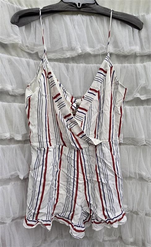 NWT Tula Rosa L Amelia Romper Stripe V Neck Bow Shorts Romper 133970