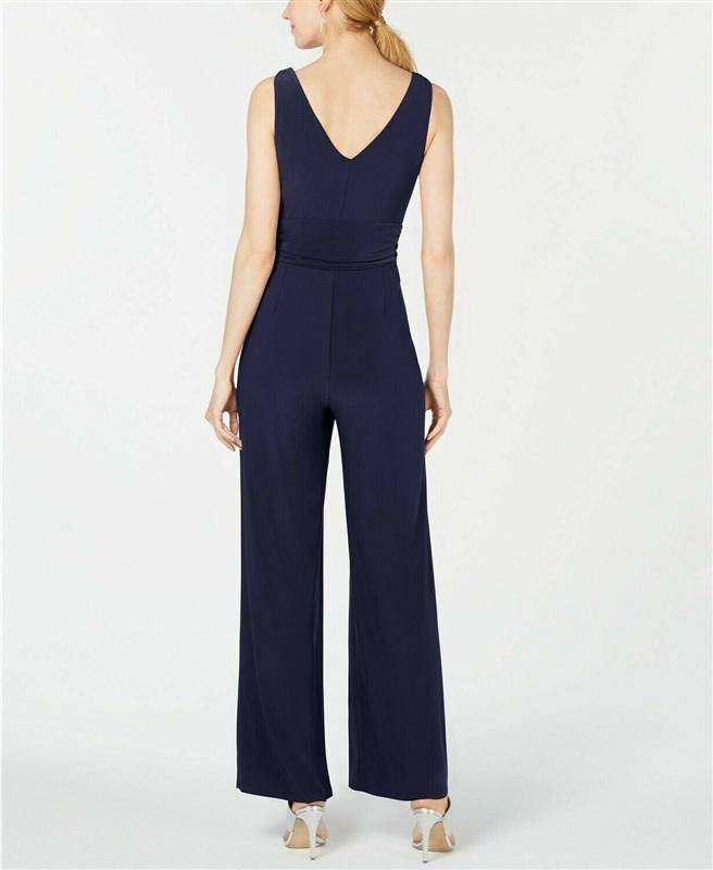 NWOT Pappagallo M Deep V Neckline Navy Blue Jersey Knit jumpsuit 133973