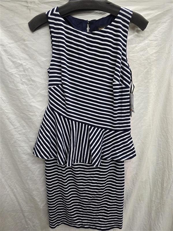 NWT Laundry Shelli Segal Small Blue Striped Peplum Dress 133974