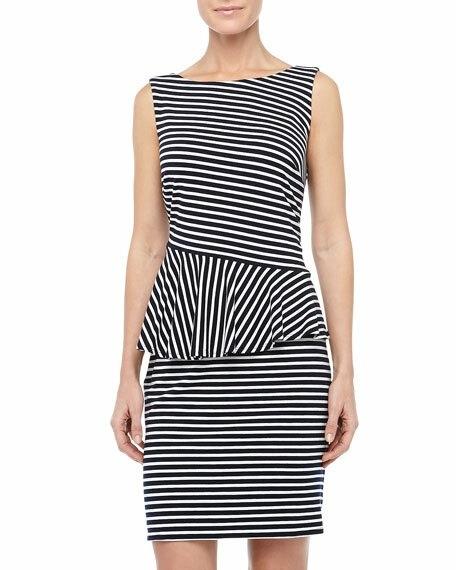 NWT Laundry Shelli Segal Small Blue Striped Peplum Dress 133974