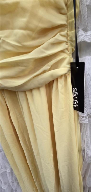 NWT Lulus L Moonlight Serenade Long Chiffon Overlay Yellow Evening Gown 133976