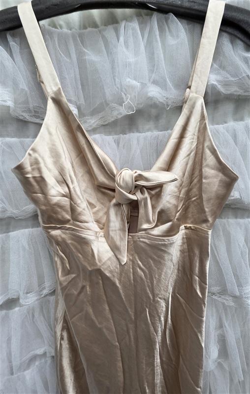 NWT Selfie Leslie S Perfect Day Satin Midi Dress Gold Cut Out Bow 133980