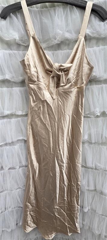 NWT Selfie Leslie S Perfect Day Satin Midi Dress Gold Cut Out Bow 133980